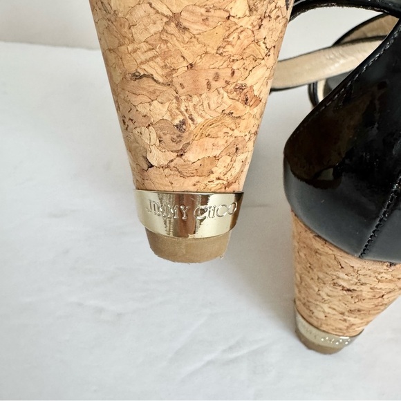 Jimmy Choo Portia 70 Black Patent Leather Wedge Sandals Size 36.5 - Picture 13 of 16